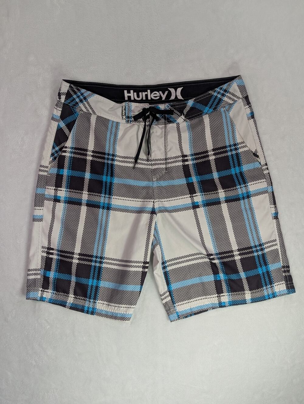 Hurley Phantom Boardshorts Mens 36 Blue Plaid Stretch Swim Trunks